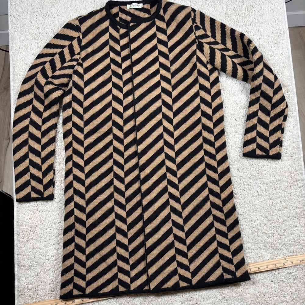 Cocogio Knit Cardigan Black Tan Chevron Pattern Made in Italy Women‎